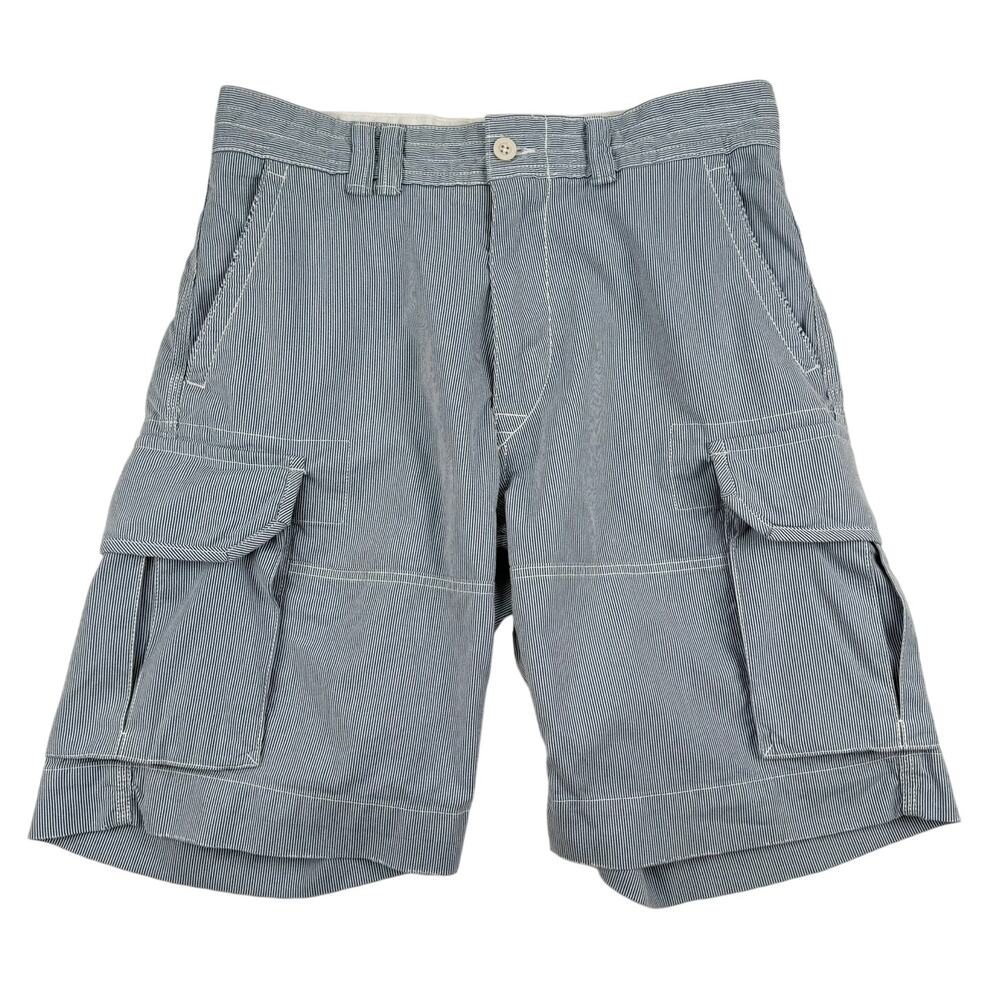 Polo Ralph Lauren Seersucker Cargo Shorts Blue White Stripe 33 Coastal Nautical